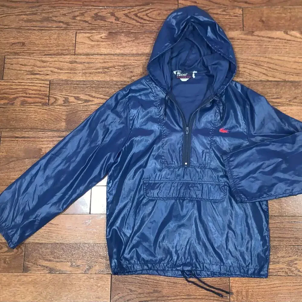 Y2K Vintage Lacoste Windbreaker Jacket Youth L Blue Red Nylon 1/4 Zip Streetwear